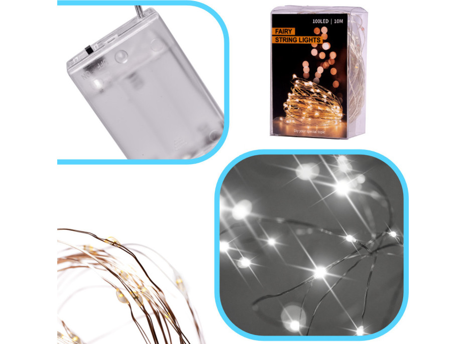 LED dekoratívne osvetlenie na drôtiku - 5m 50LED - studená biela