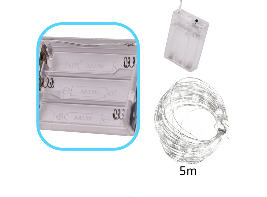 LED dekoratívne osvetlenie na drôtiku - 5m 50LED - studená biela