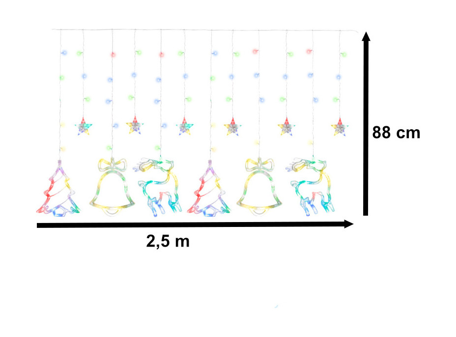 LED svetelný záves Sob, stromček a zvonček - 2,5 m 138LED - viacfarebné