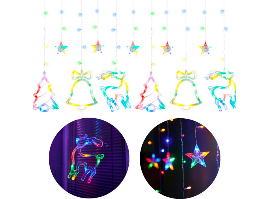 LED svetelný záves Sob, stromček a zvonček - 2,5 m 138LED - viacfarebné