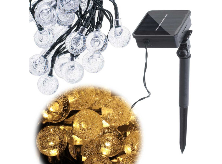 Solárne záhradné osvetlenie guličky - 7 m 50 LED - teplá biela