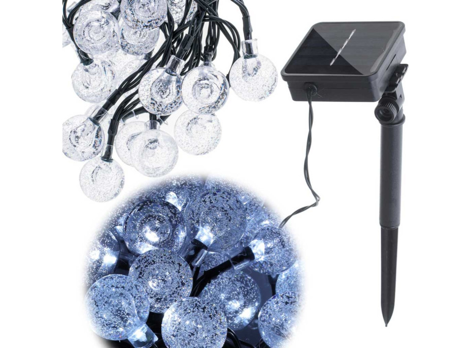 Solárne záhradné osvetlenie guličky - 7 m 50 LED - studená biela