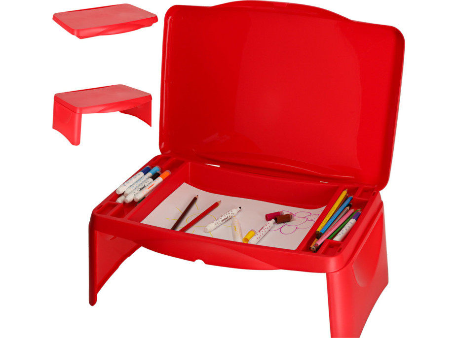 Detský stolík do auta s úložným priestorom červený