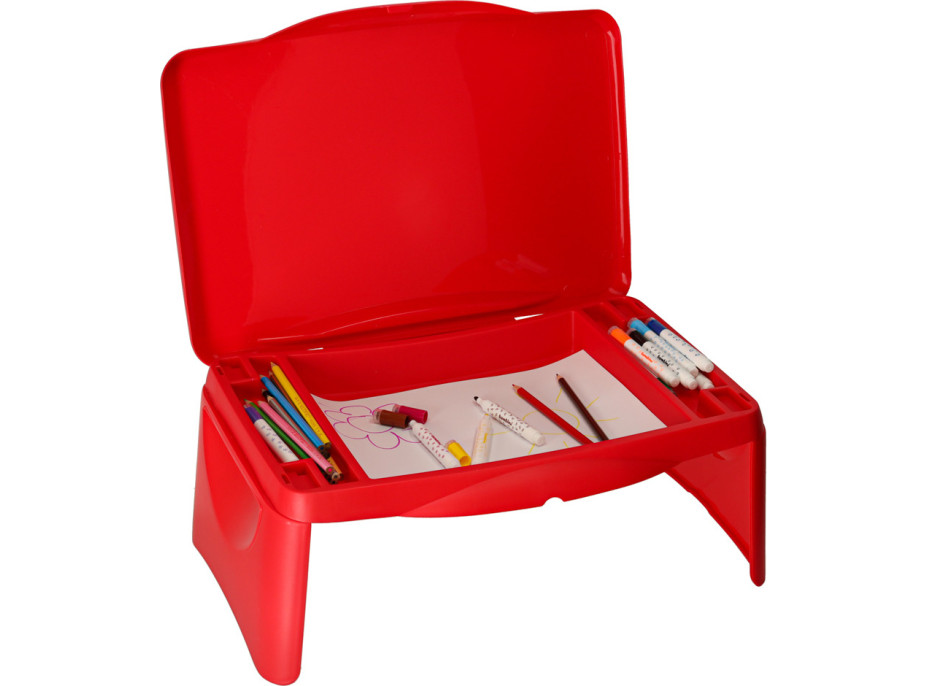 Detský stolík do auta s úložným priestorom červený