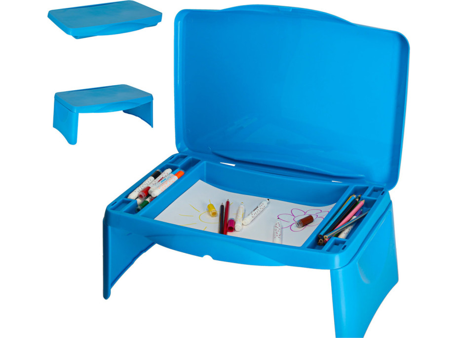 Detský stolík do auta s úložným priestorom - modrý