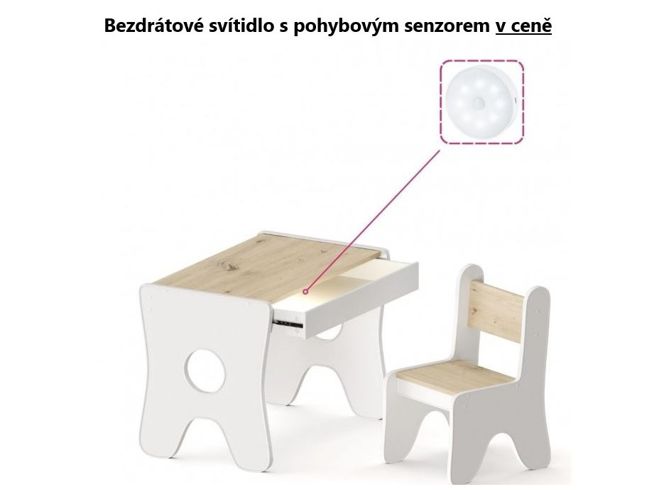 Detský stolík so šuplíkom a dvoma stoličkami - dub craft zlatý