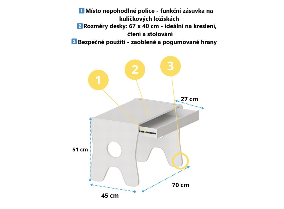 Detský stolík so šuplíkom a dvoma stoličkami - dub craft zlatý