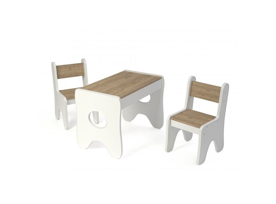 Detský stolík so šuplíkom a dvoma stoličkami - dub craft zlatý