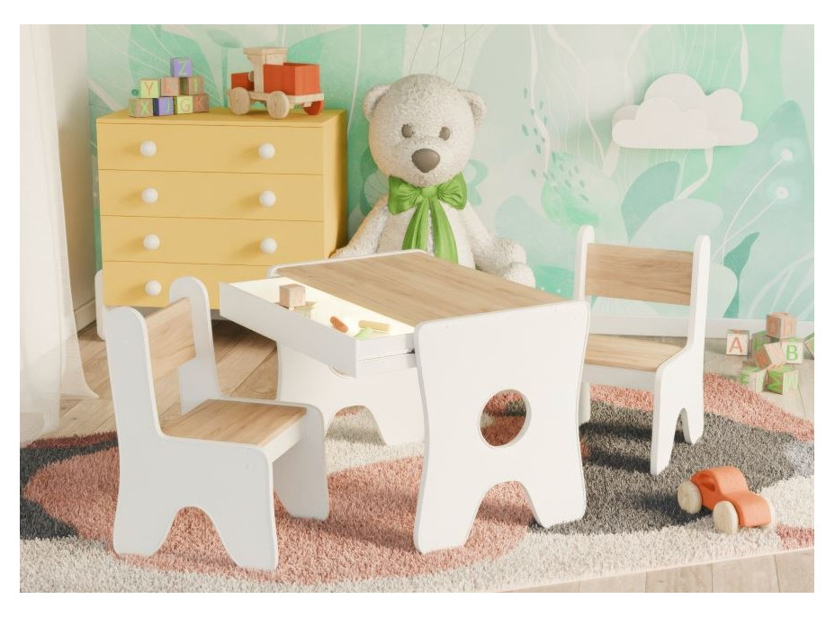 Detský stolík so šuplíkom a dvoma stoličkami - dub craft zlatý