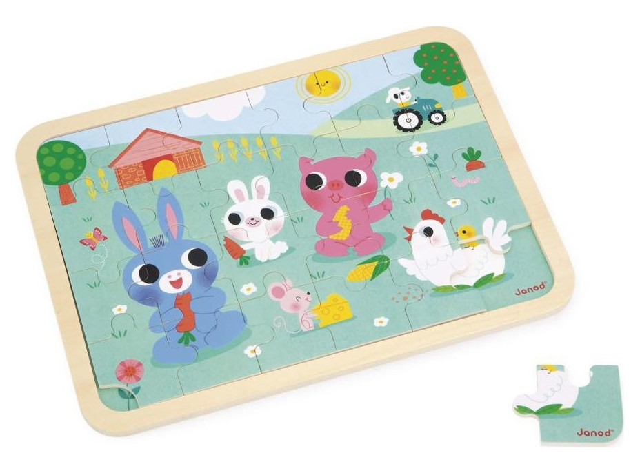 JANOD Drevené puzzle s hľadaním rozdielov Farma 24 dielikov