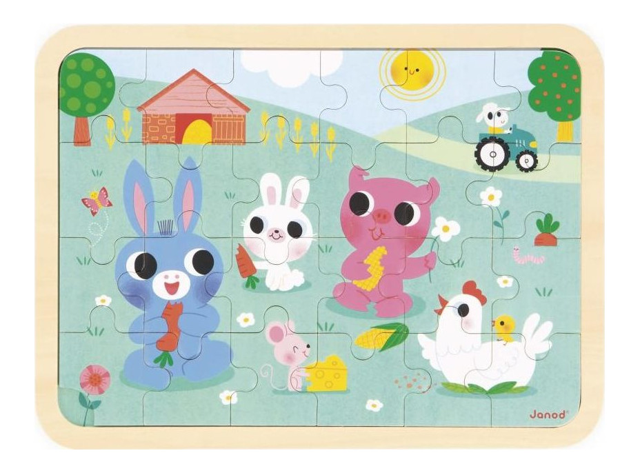 JANOD Drevené puzzle s hľadaním rozdielov Farma 24 dielikov