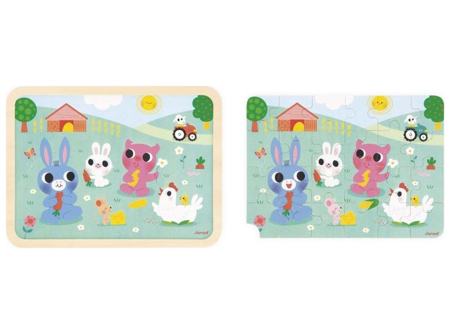 JANOD Drevené puzzle s hľadaním rozdielov Farma 24 dielikov