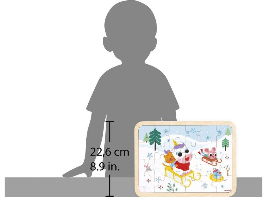 JANOD Drevené puzzle s hľadaním rozdielov Sánkovanie 24 dielikov