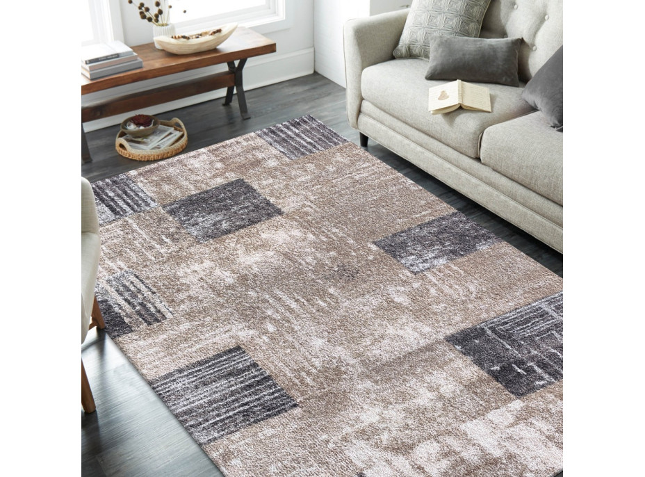 Kusový koberec PANNE squares - odtiene hnedej
