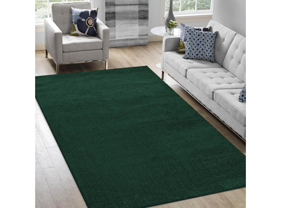 Kusový koberec WAVE Uni - tmavo zelený