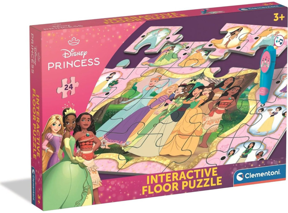 CLEMENTONI Podlahové puzzle s interaktívnym perom Princezné 24 dielikov