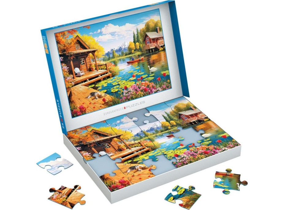 EUROGRAPHICS Puzzle Connecting Pieces: Chata pri jazere 24 dielikov