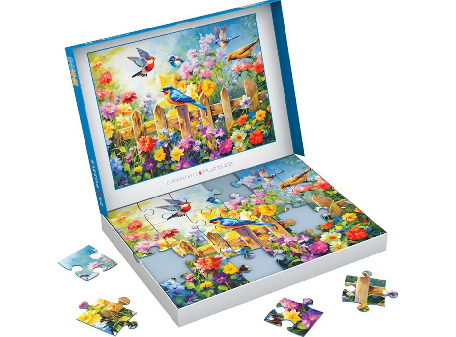 EUROGRAPHICS Puzzle Connecting Pieces: Hravé záhradné vtáky 24 dielikov