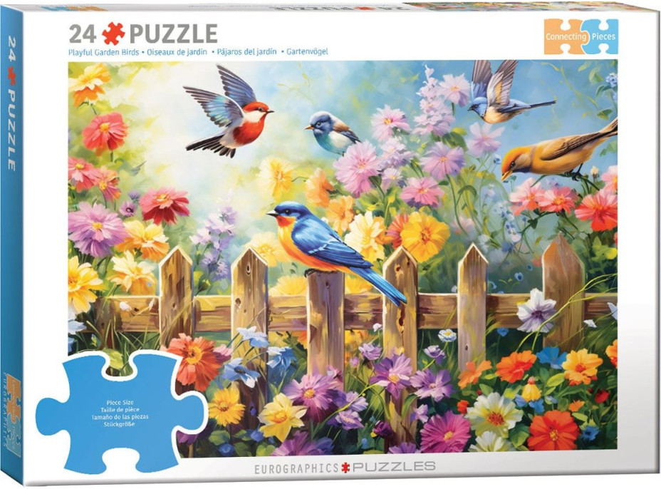 EUROGRAPHICS Puzzle Connecting Pieces: Hravé záhradné vtáky 24 dielikov