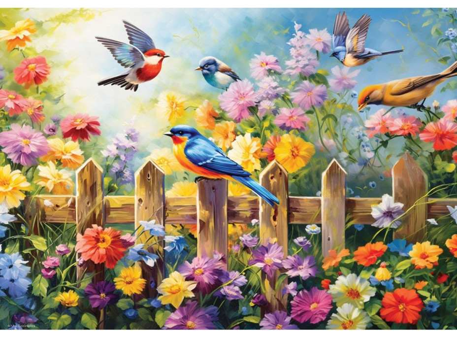 EUROGRAPHICS Puzzle Connecting Pieces: Hravé záhradné vtáky 24 dielikov