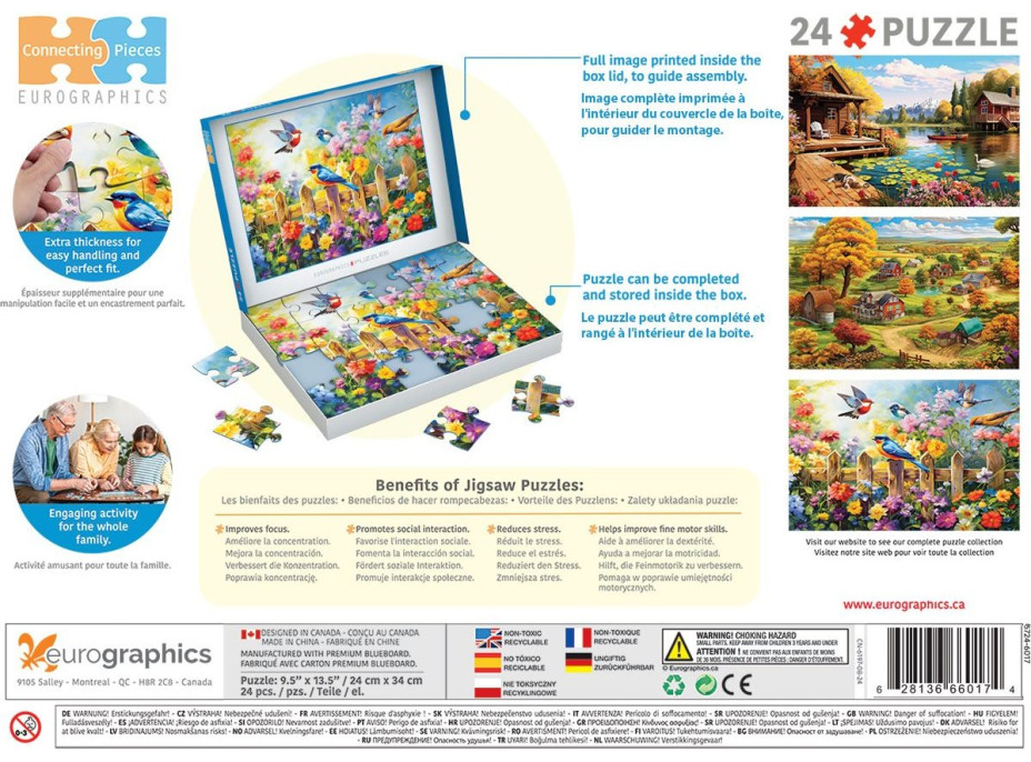 EUROGRAPHICS Puzzle Connecting Pieces: Hravé záhradné vtáky 24 dielikov