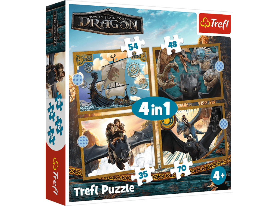 TREFL Puzzle Ako vycvičiť draka: Dračie dni 4v1 (35,48,54,70 dielikov)