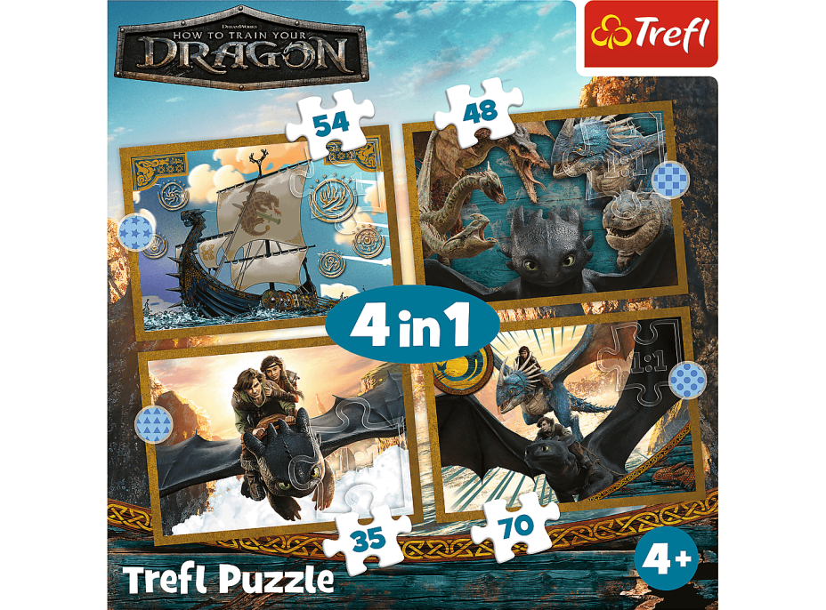TREFL Puzzle Ako vycvičiť draka: Dračie dni 4v1 (35,48,54,70 dielikov)