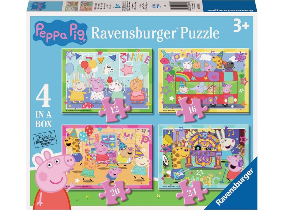 RAVENSBURGER Puzzle Prasiatko Peppa na oslave 4v1 (12,16,20,24 dielikov)