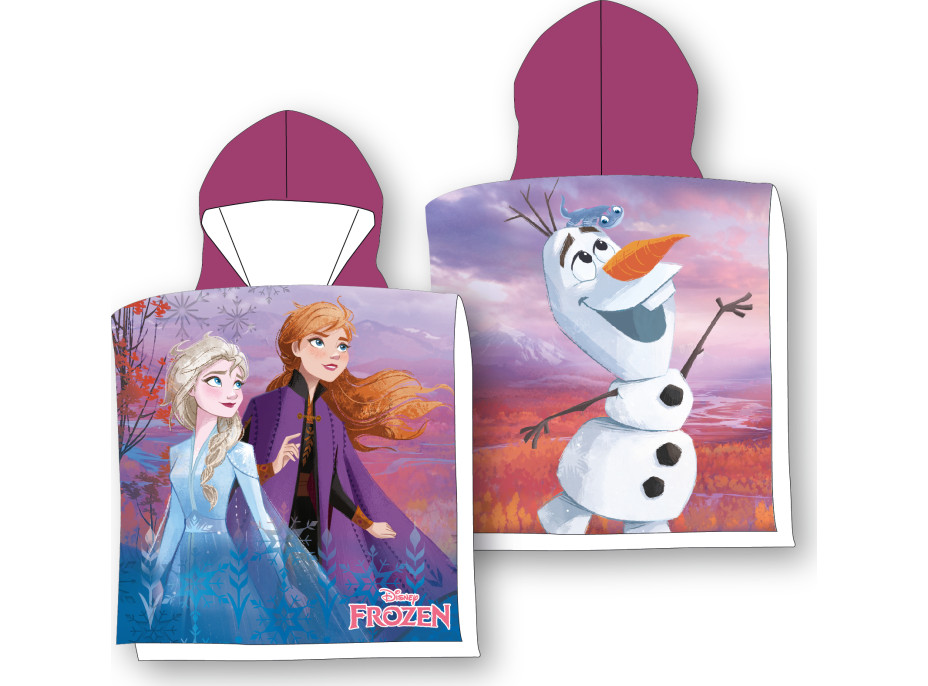 Detská rýchloschnúca osuška s kapucňou FROZEN 50x100 cm - ružová/fialová