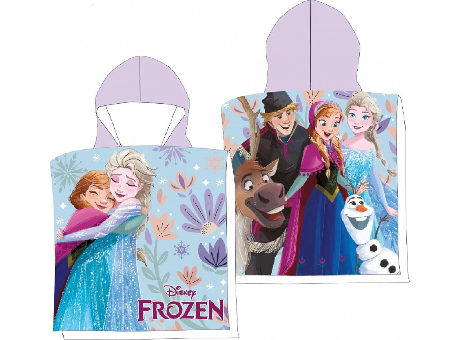 Detská rýchloschnúca osuška s kapucňou FROZEN 50x100 cm - fialová / svetlo modrá