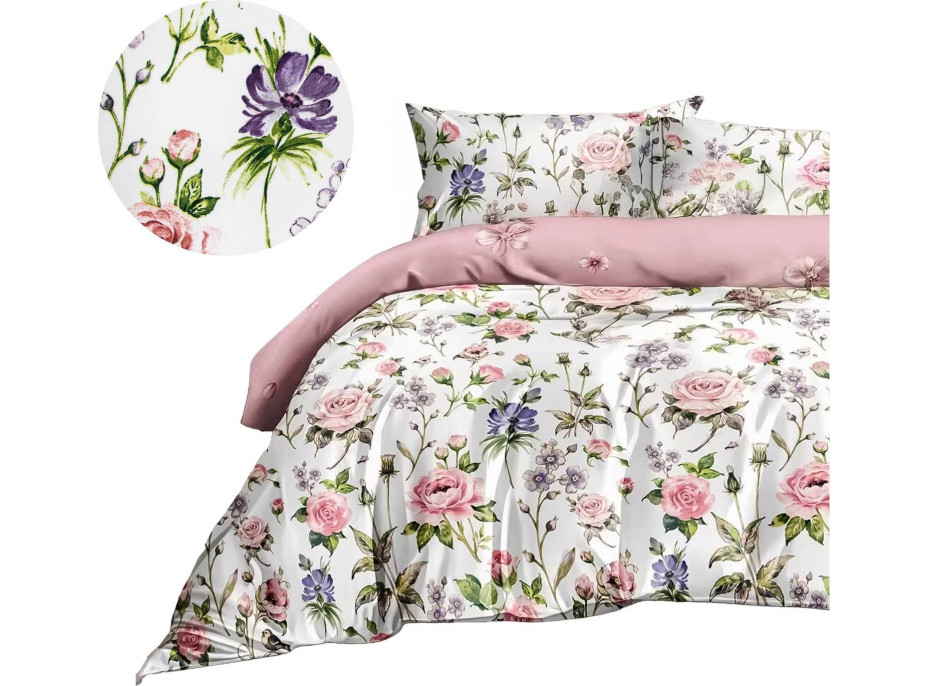 Posteľné obliečky z mikrovlákna FLOWER DREAM - 160x200 cm - biele / ružové