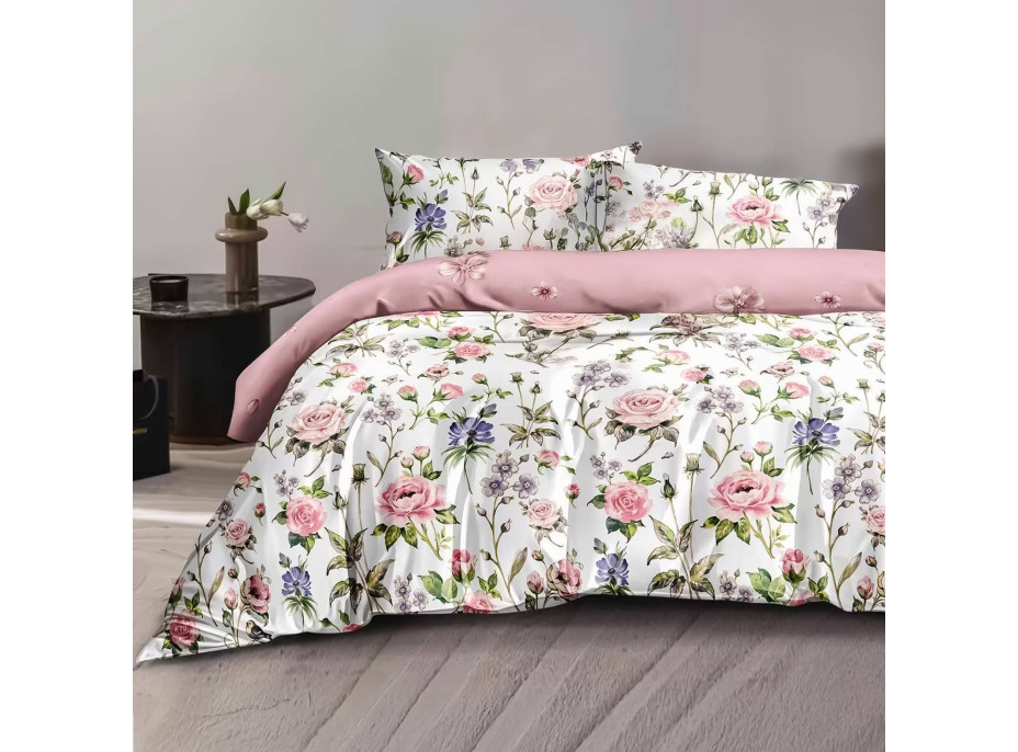 Posteľné obliečky z mikrovlákna FLOWER DREAM - 160x200 cm - biele / ružové