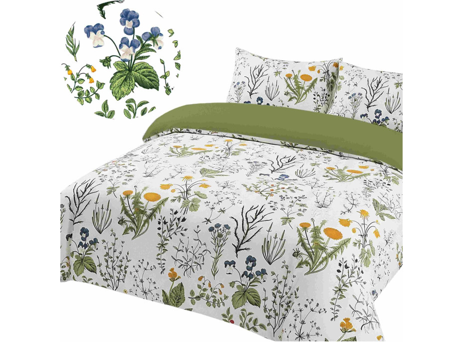 Posteľné obliečky z mikrovlákna NATURAL MEADOW - 160x200 cm - biele / svetlo zelené