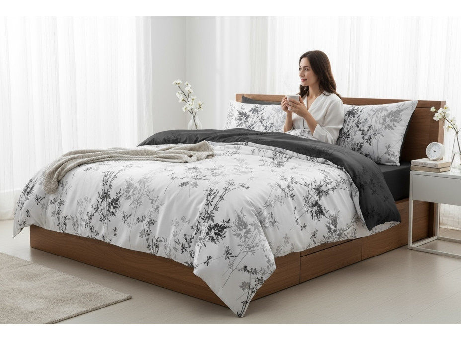 Posteľné obliečky z mikrovlákna SATIN DREAM - 160x200 cm - biele / šedé