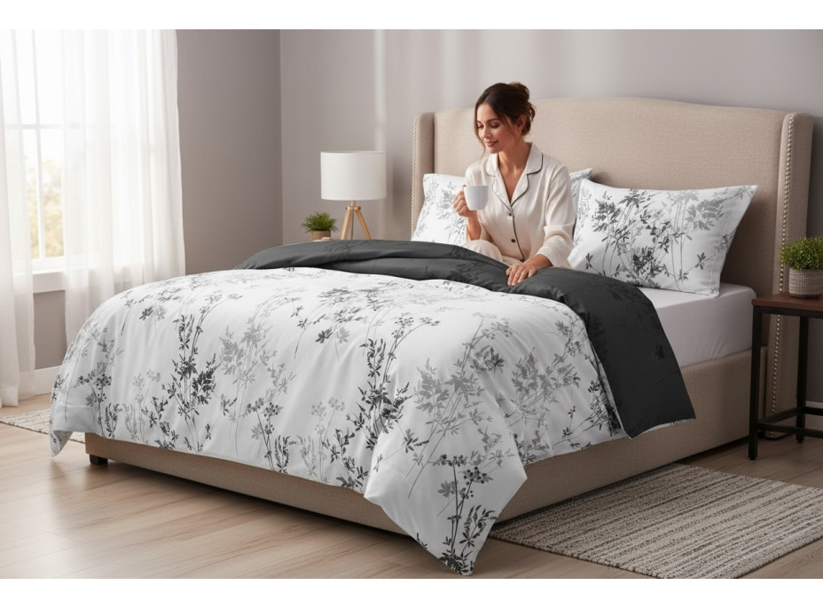 Posteľné obliečky z mikrovlákna SATIN DREAM - 160x200 cm - biele / šedé