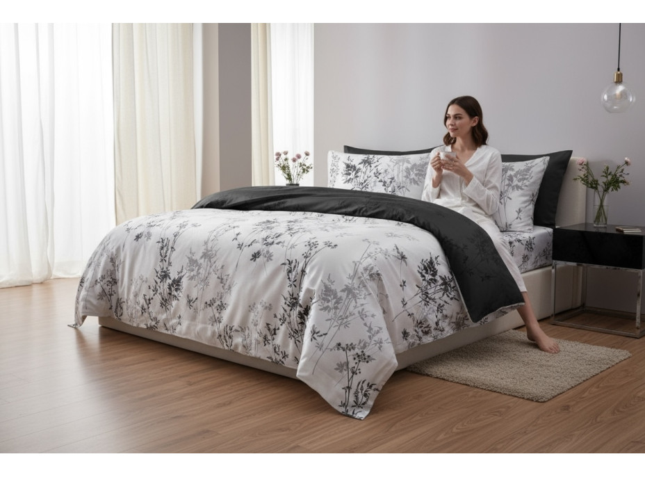 Posteľné obliečky z mikrovlákna SATIN DREAM - 160x200 cm - biele / šedé