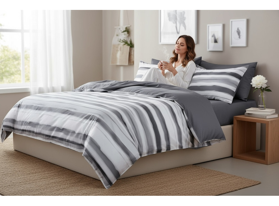 Posteľné obliečky z mikrovlákna SATIN ELEGANCE - 160x200 cm - šedé/biele