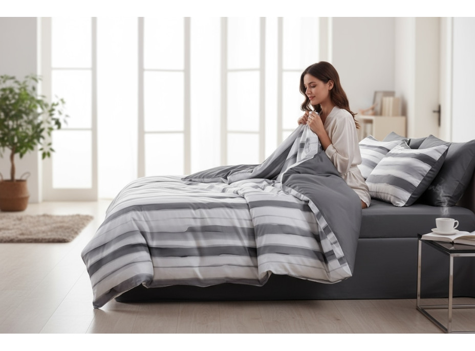 Posteľné obliečky z mikrovlákna SATIN ELEGANCE - 160x200 cm - šedé/biele