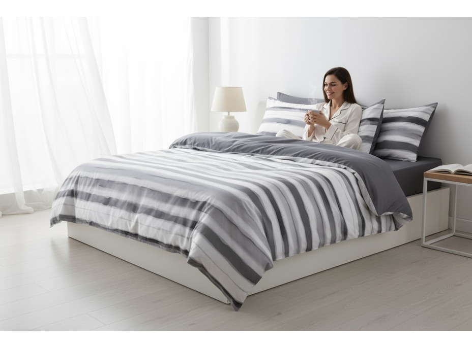 Posteľné obliečky z mikrovlákna SATIN ELEGANCE - 160x200 cm - šedé/biele