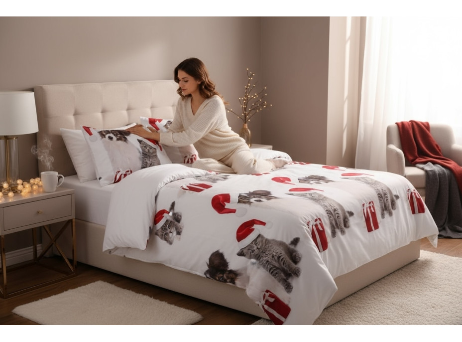 Posteľné obliečky z mikrovlákna HAPPY CHRISTMAS - 160x200 cm - biele