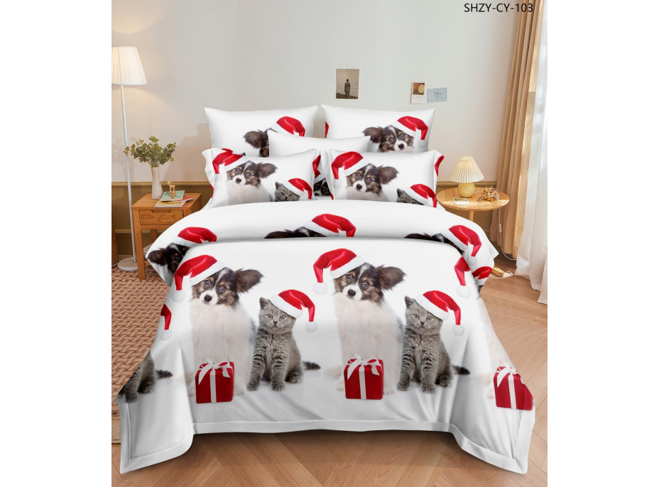 Posteľné obliečky z mikrovlákna HAPPY CHRISTMAS - 160x200 cm - biele