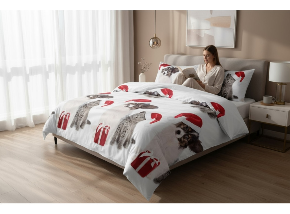Posteľné obliečky z mikrovlákna HAPPY CHRISTMAS - 160x200 cm - biele