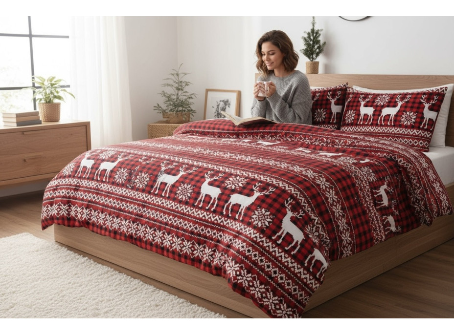 Posteľné obliečky z mikrovlákna SCANDI CHRISTMAS - 160x200 cm - červené