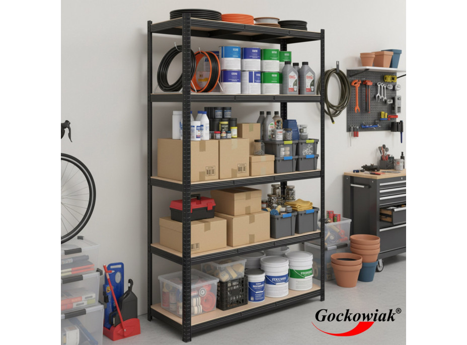 Policový regál - 5 políc - 205x120x45 cm - čierny