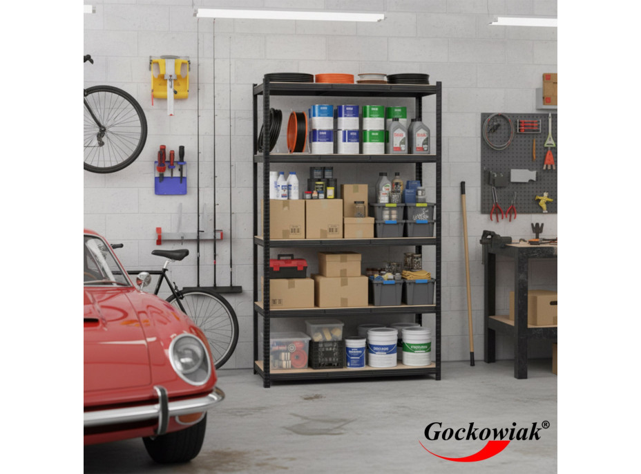 Policový regál - 5 políc - 205x120x45 cm - čierny