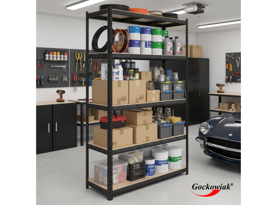 Policový regál - 5 políc - 205x120x45 cm - čierny