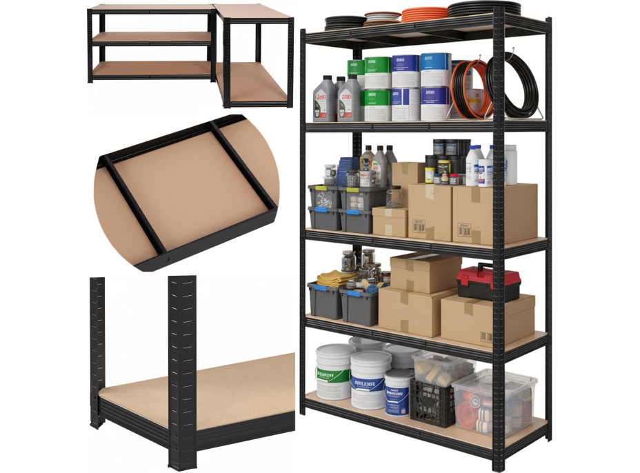 Policový regál - 5 políc - 205x120x45 cm - čierny