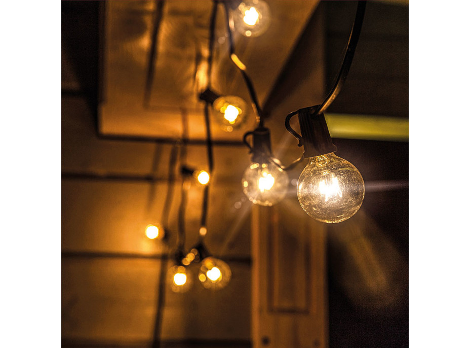 Solight LED vonkajšia balkónová reťaz s žiarovkami, 10 žiaroviek, 5m+3m, 500lm, teplá biela