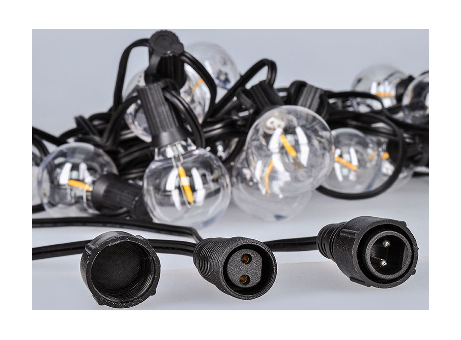 Solight LED vonkajšia balkónová reťaz s žiarovkami, 10 žiaroviek, 5m+3m, 500lm, teplá biela