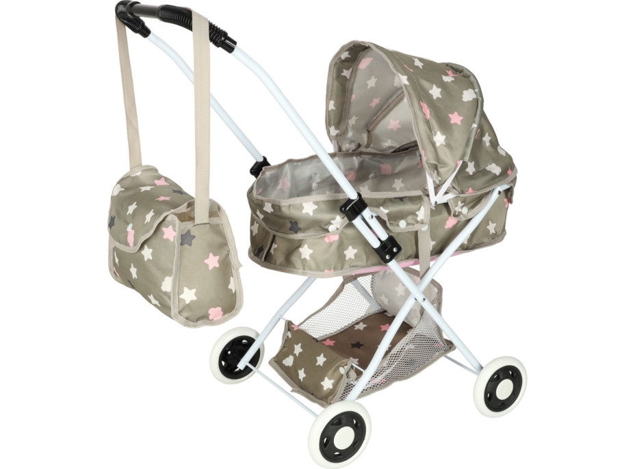 Hlboký kočík pre bábiky s taškou - Hviezdy - šedý